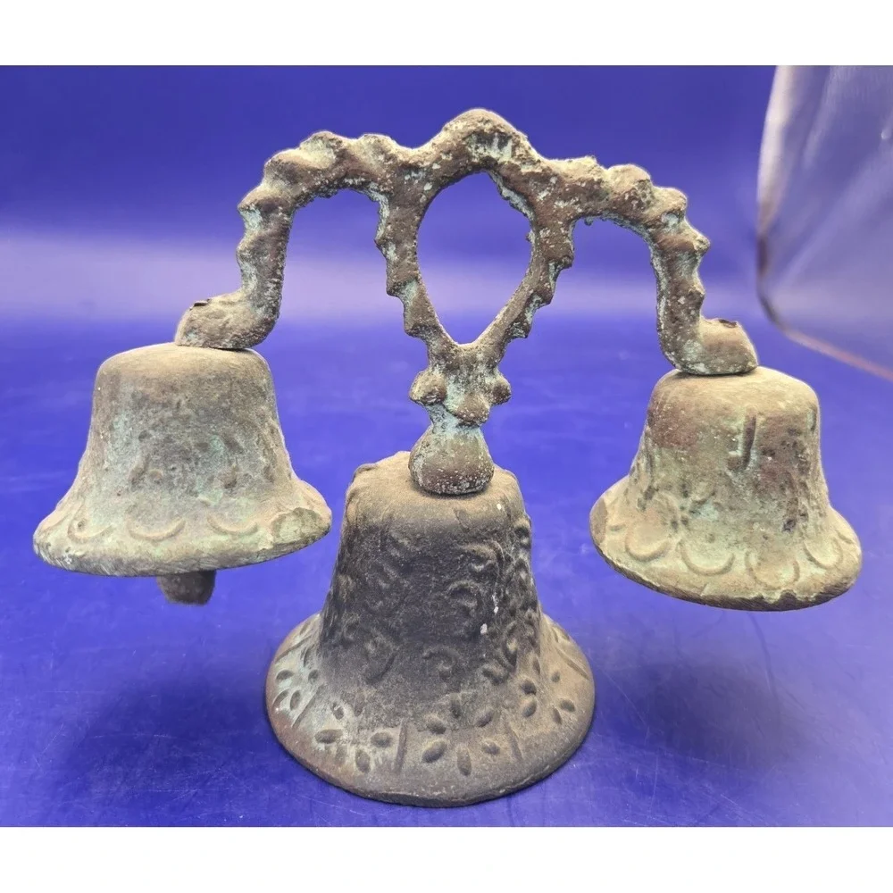 Bronze Triple Bells Antique Patina  Mexican-Spanish Colonial Mission 1800's